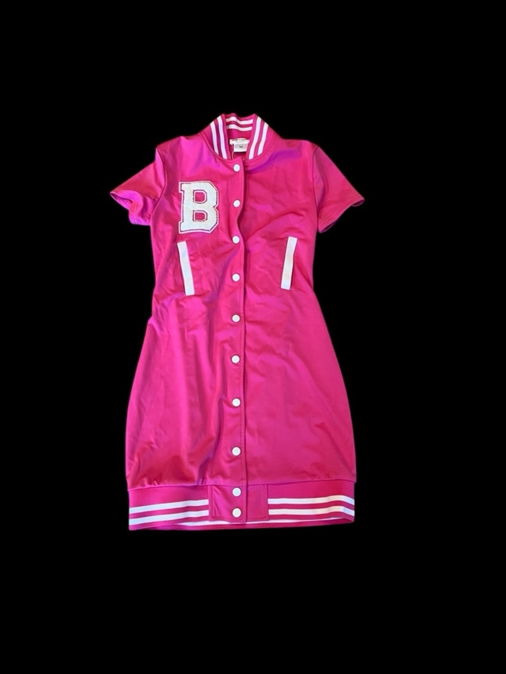 Massmode Hot Pink Varsity Button-Up Dress w/ “B” Patch | Size M | Sporty Chic